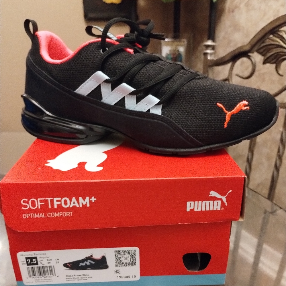 Puma Black and Ignite Pink Athletic Shoes